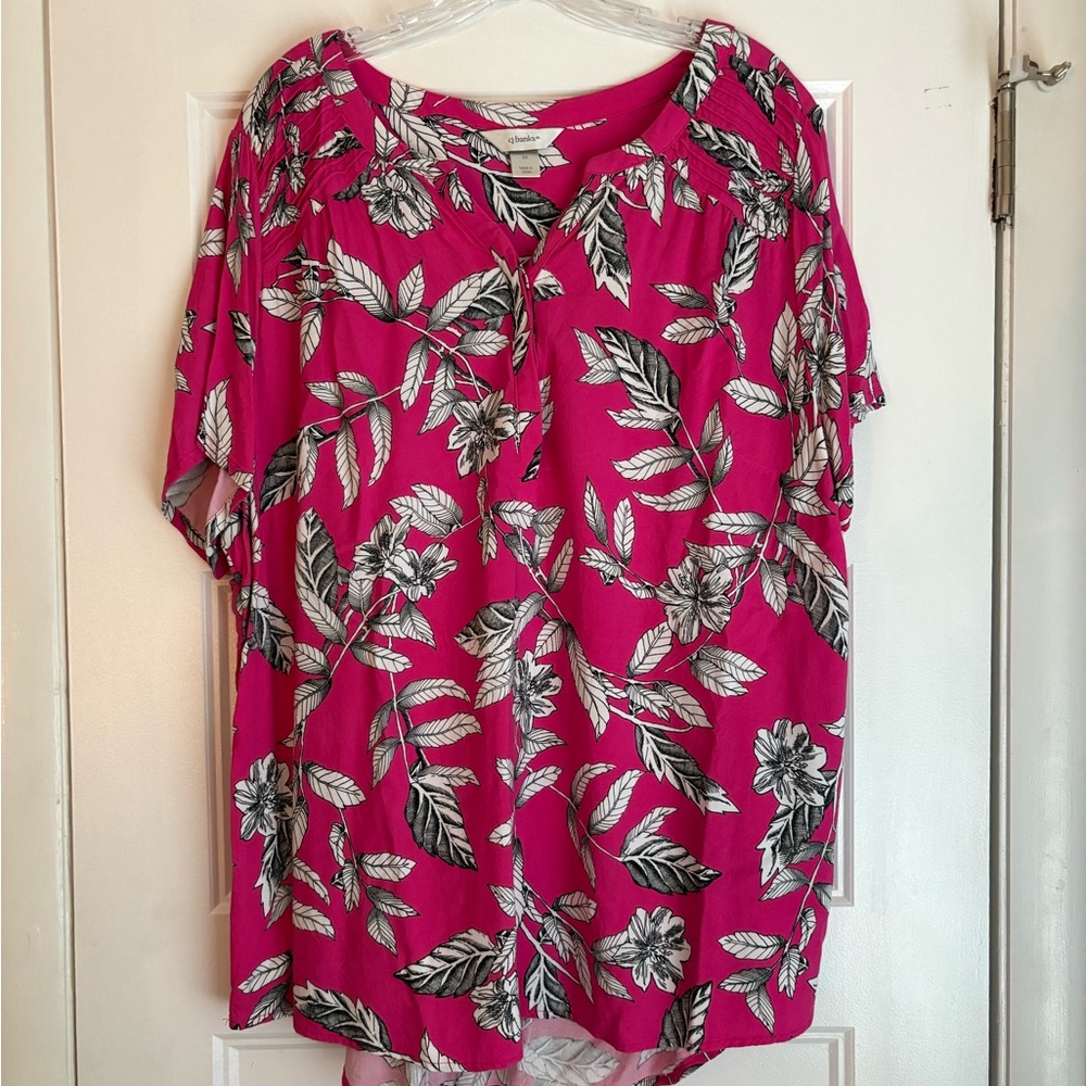 CJ Banks Hot Pink Floral Blouse